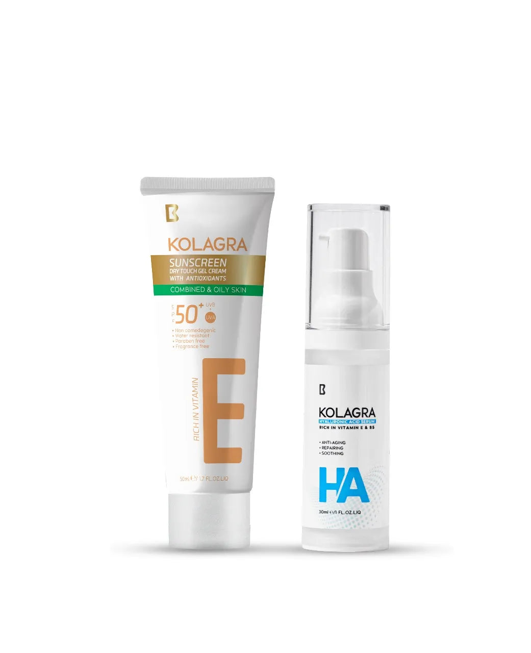Kolagra Sunscreen Gel Dry Touch + Hyaluronic Acid Serum Bundle