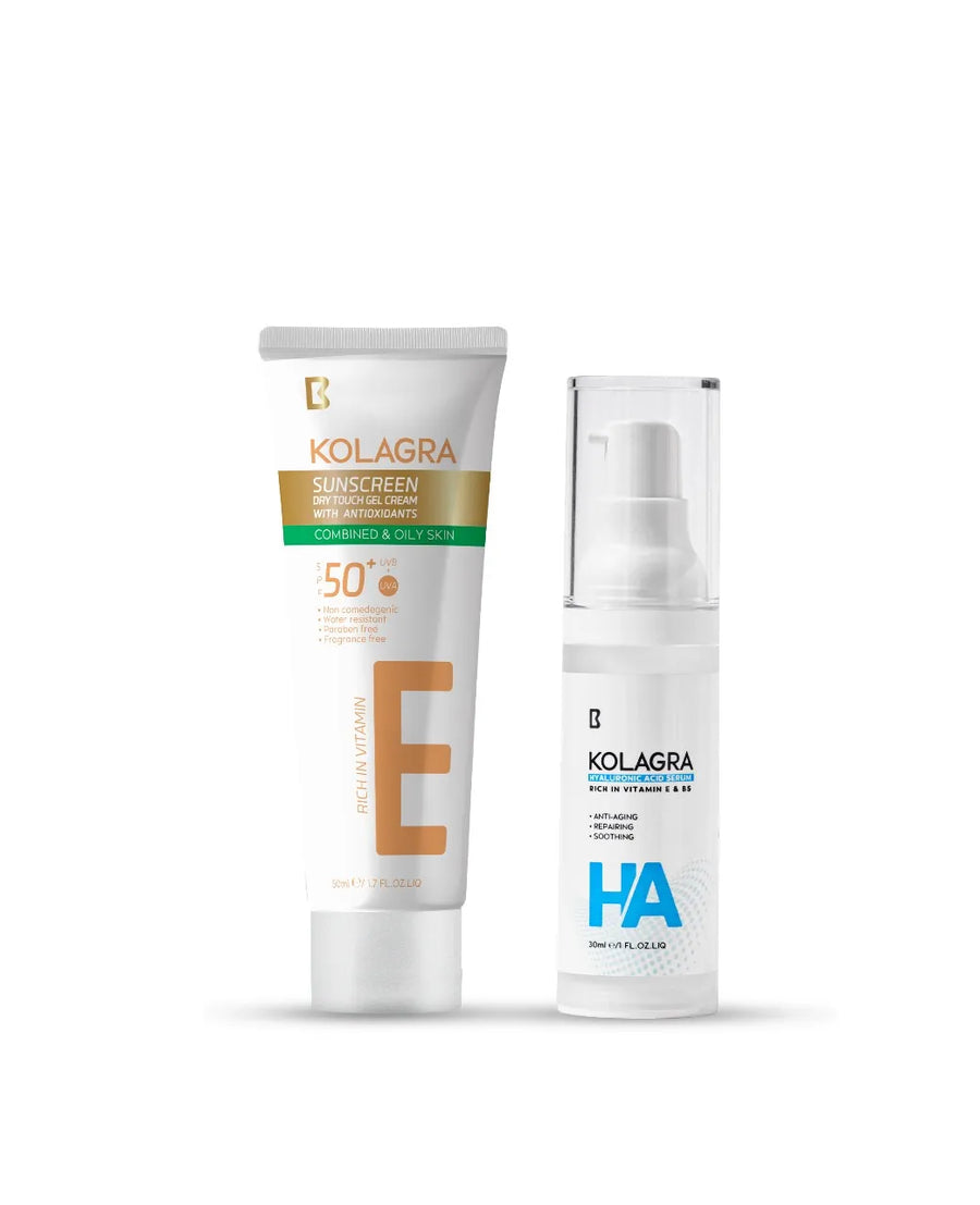 Kolagra Sunscreen Gel Dry Touch + Hyaluronic Acid Serum Bundle